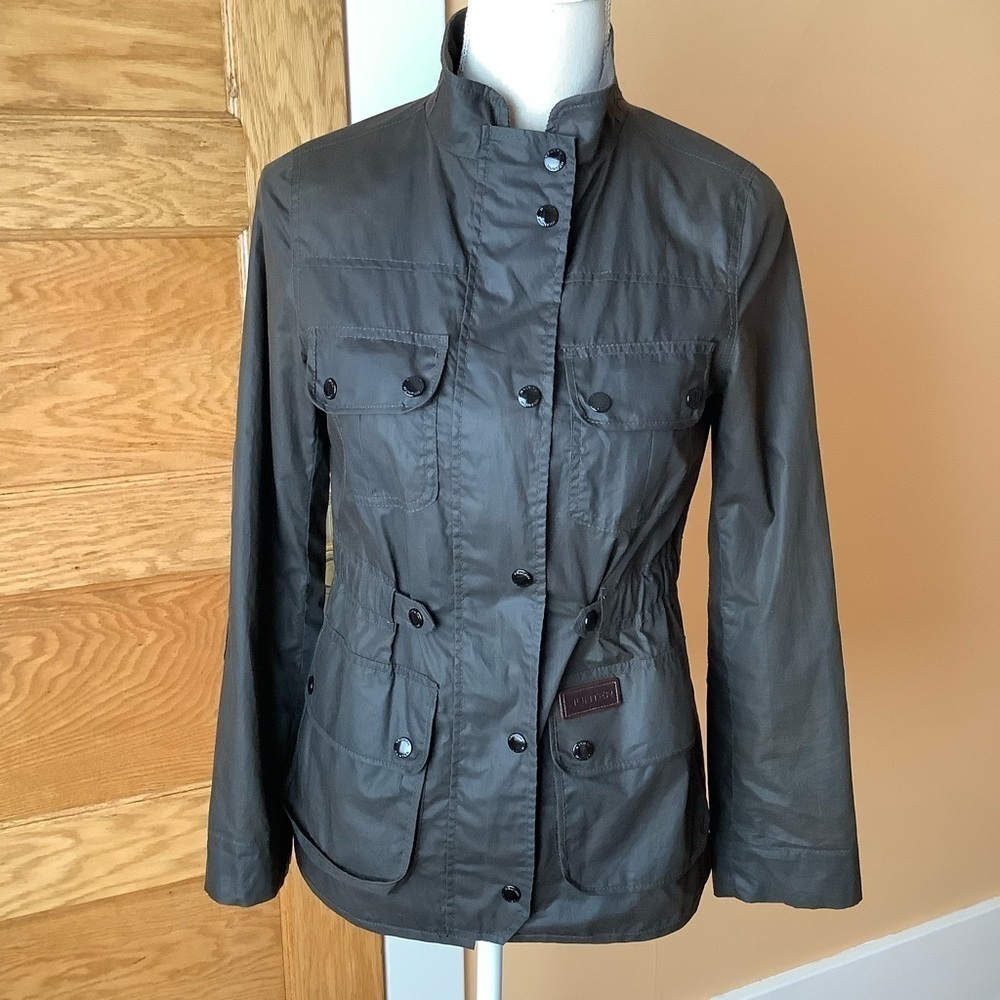 HUNTER Waxed Cotton Utility Rain Jacket Olive Green Coat Water Resistant XS - Picture 2 of 15